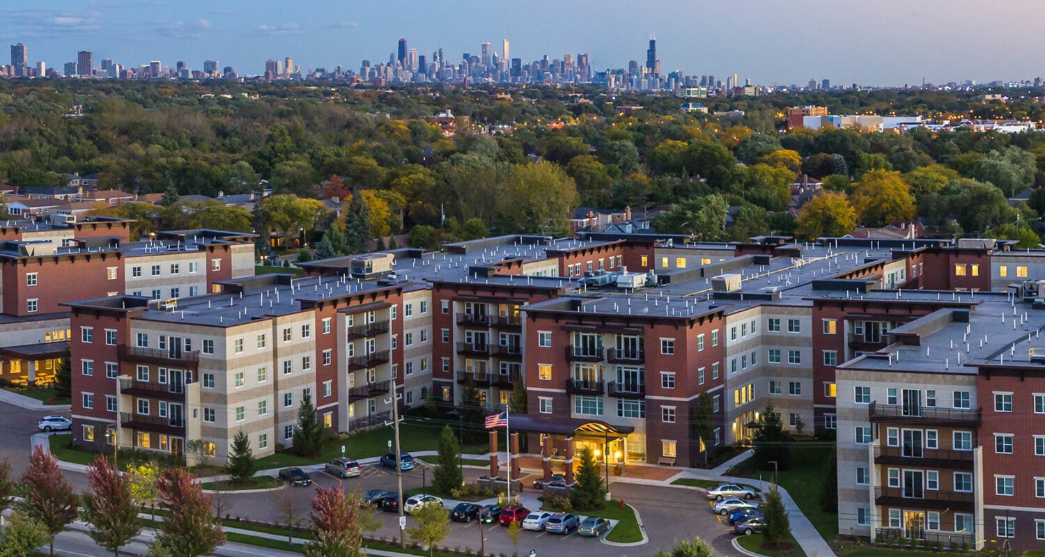 an aerial photo of the campus at The Carrington